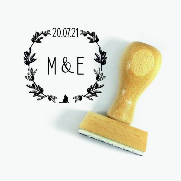 Tampon Rond Chat Initiales Mariage Personnalisé | Tamporelle