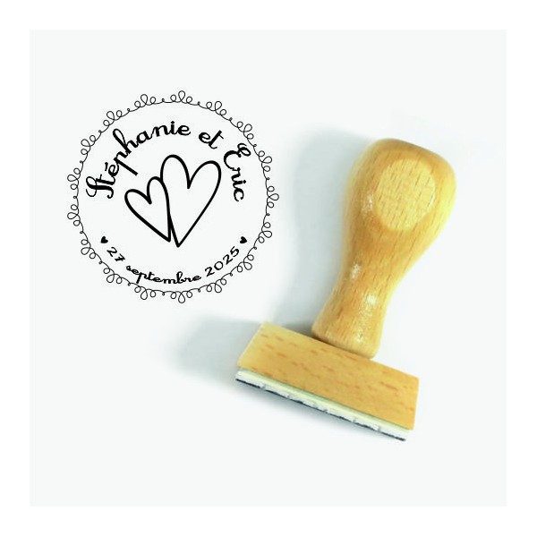 Tampon Double Coeur à Personnaliser | Tamporelle tampons français