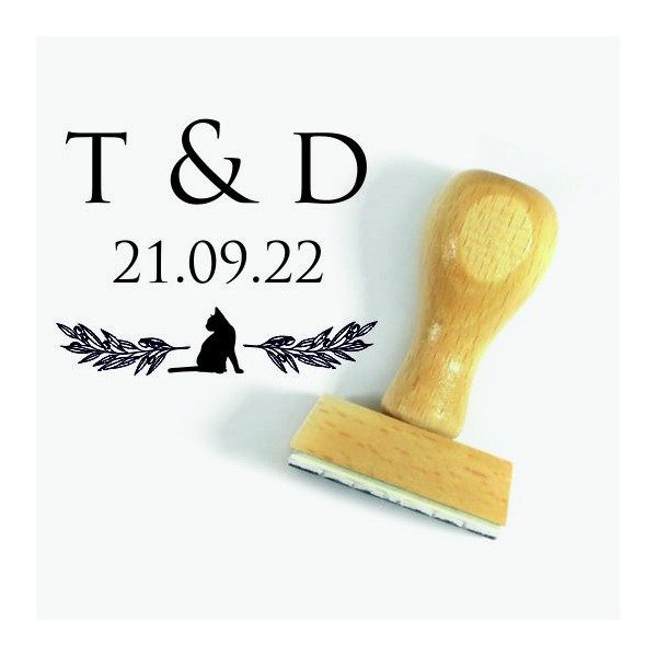 Tampon Mariage Initiales Chat Personnalisé | Tamporelle