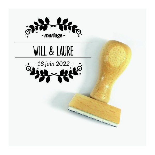 Tampon Mariage Laurier à Personnaliser 5 Cm  | Tamporelle