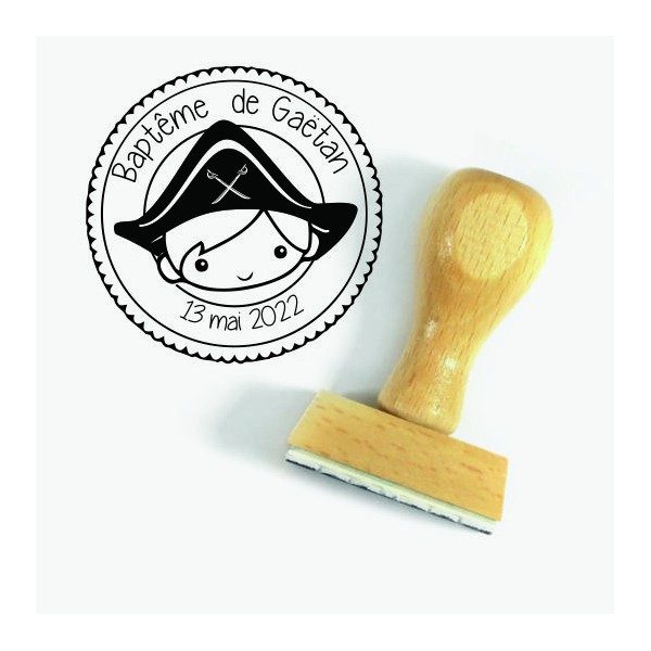 Tampon Baptême Pirate 5 Cm à Personnaliser Tamporelle tampons français