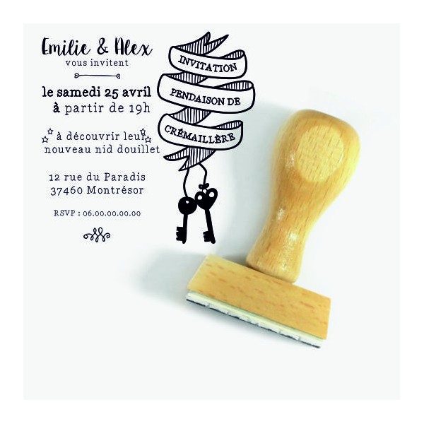 Tampon Invitation Crémaillère à Personnaliser 5 Cm | Tamporelle