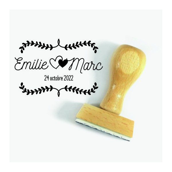 Tampon Mariage Parenthèses Laurier 5 cm à Personnaliser | Tamporelle