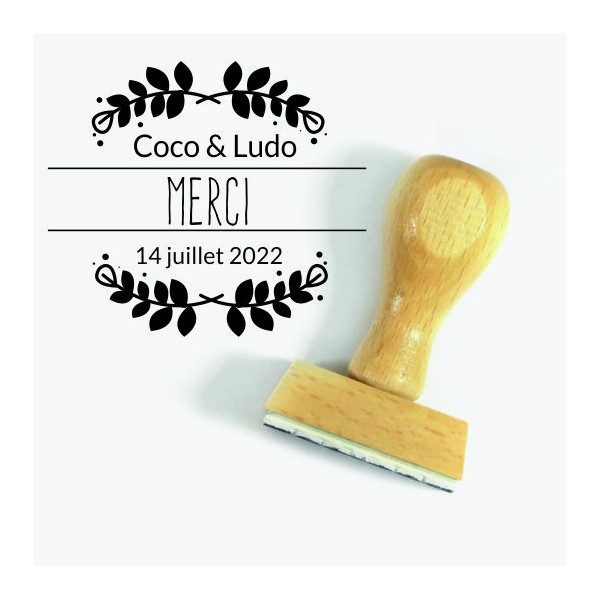 Tampon Mariage Merci Laurier à Personnaliser 5 Cm  | Tamporelle
