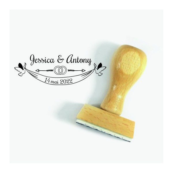 Tampon Oiseaux & Anneaux Mariage 5 Cm à Personnaliser |Tamporelle