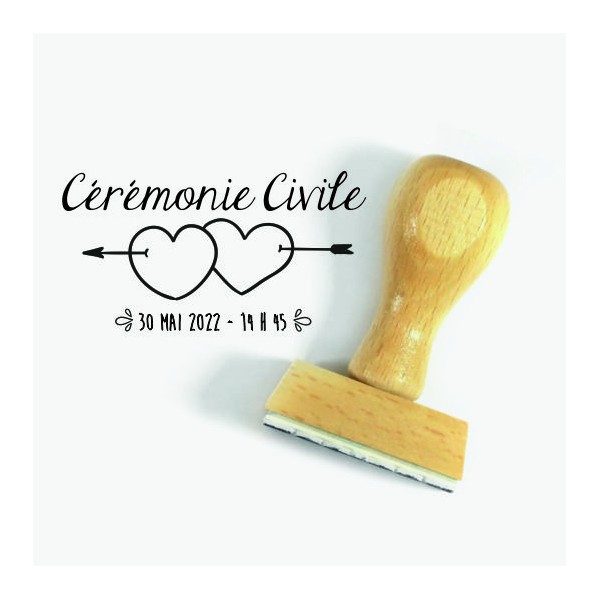 Tampon Cérémonie Civile Double Coeur à Personnaliser | Tamporelle