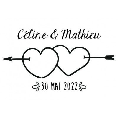 Tampon Mariage Coeur Flèches à Personnaliser 5 Cm  | Tamporelle