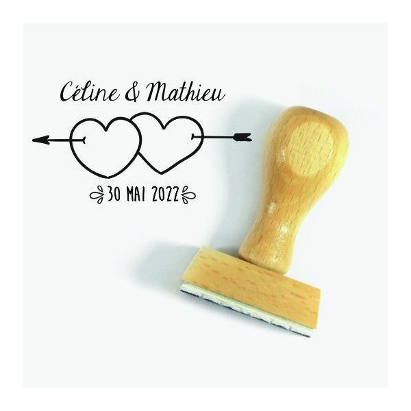 Tampon Mariage Coeur Flèches à Personnaliser 5 Cm  | Tamporelle